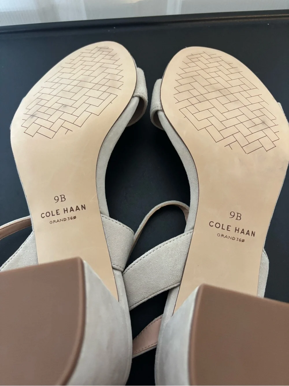 Cole Haan Beige Suede Block Heel Sandals